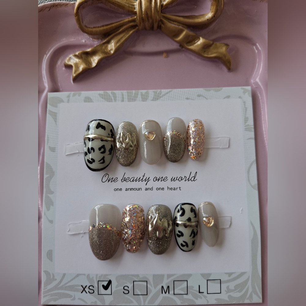 Leopard and Glitter Press-On Nails Size XS Extra Small